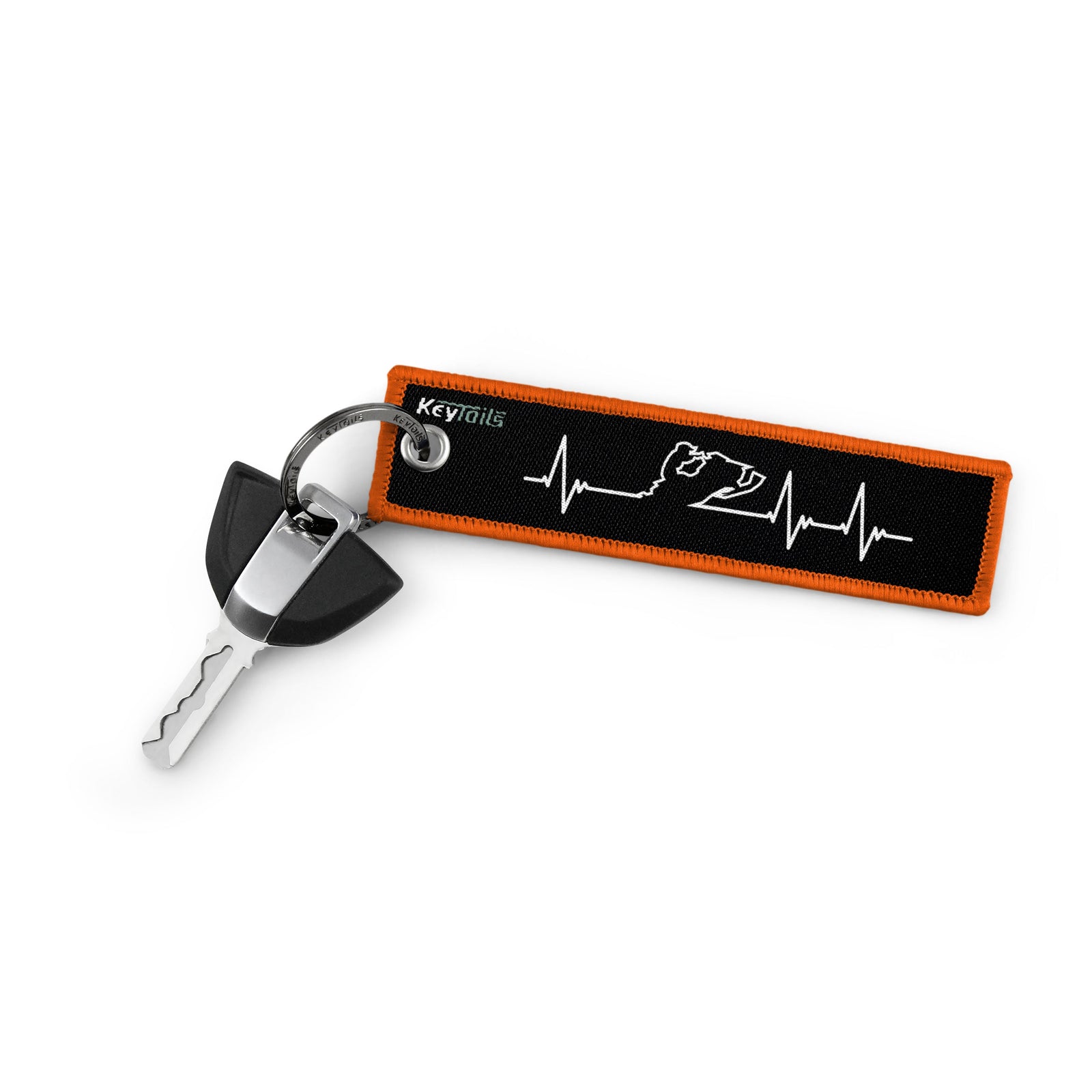 Snowmobile Heartbeat Keychain, Key Tag - Orange
