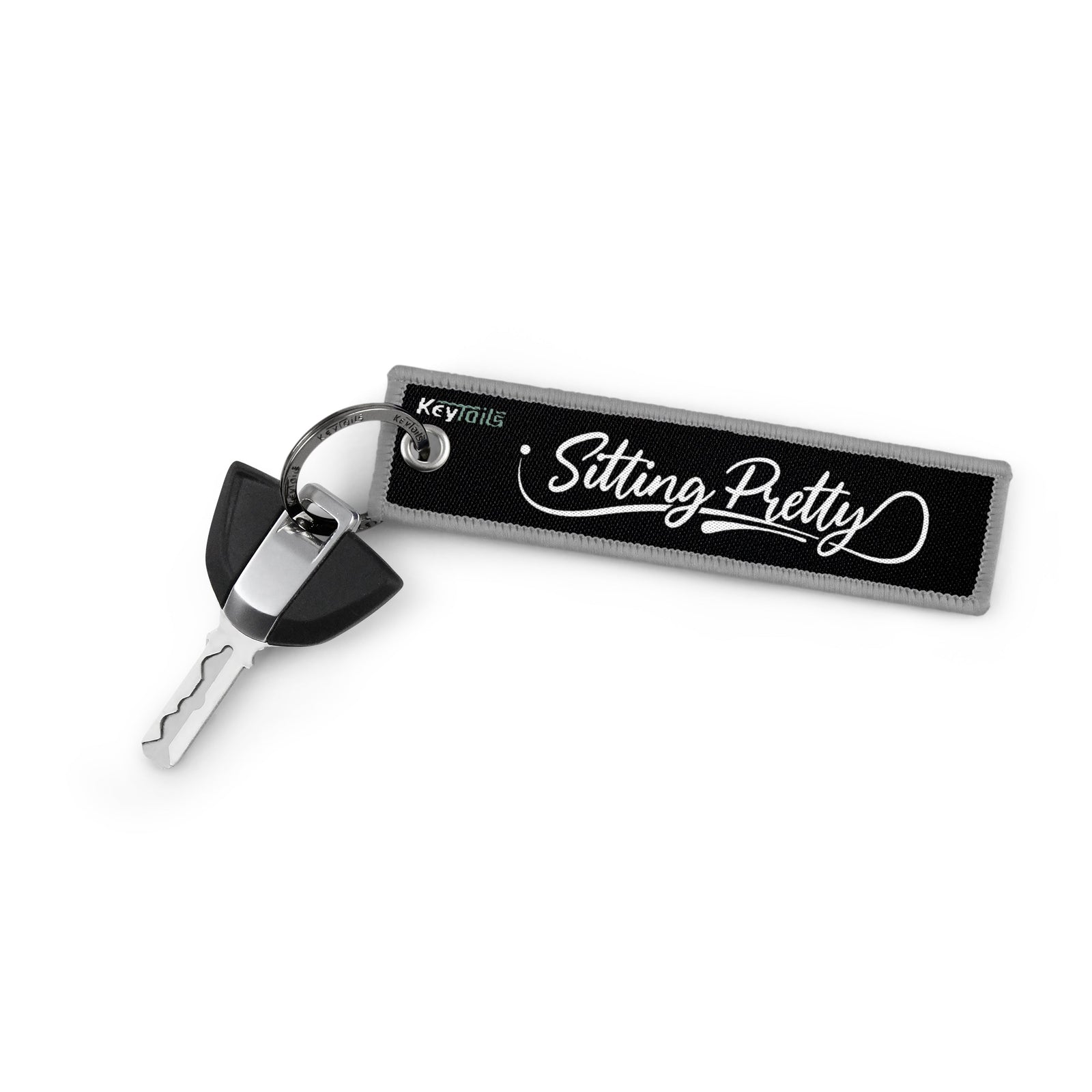 Sitting Pretty Keychain, Key Tag - Gray