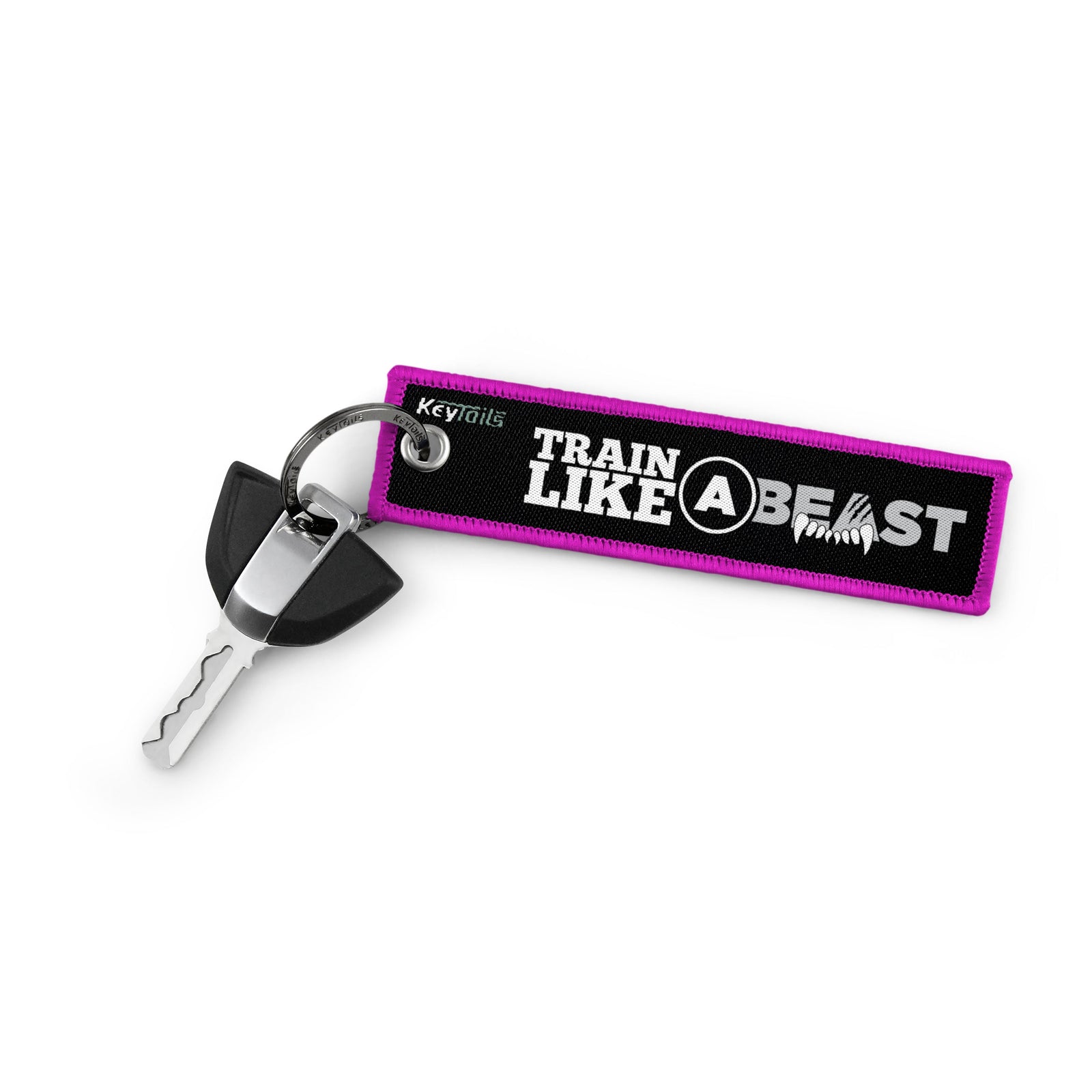 Train Like a Beast Look Like a Beauty Keychain, Key Tag - Pink