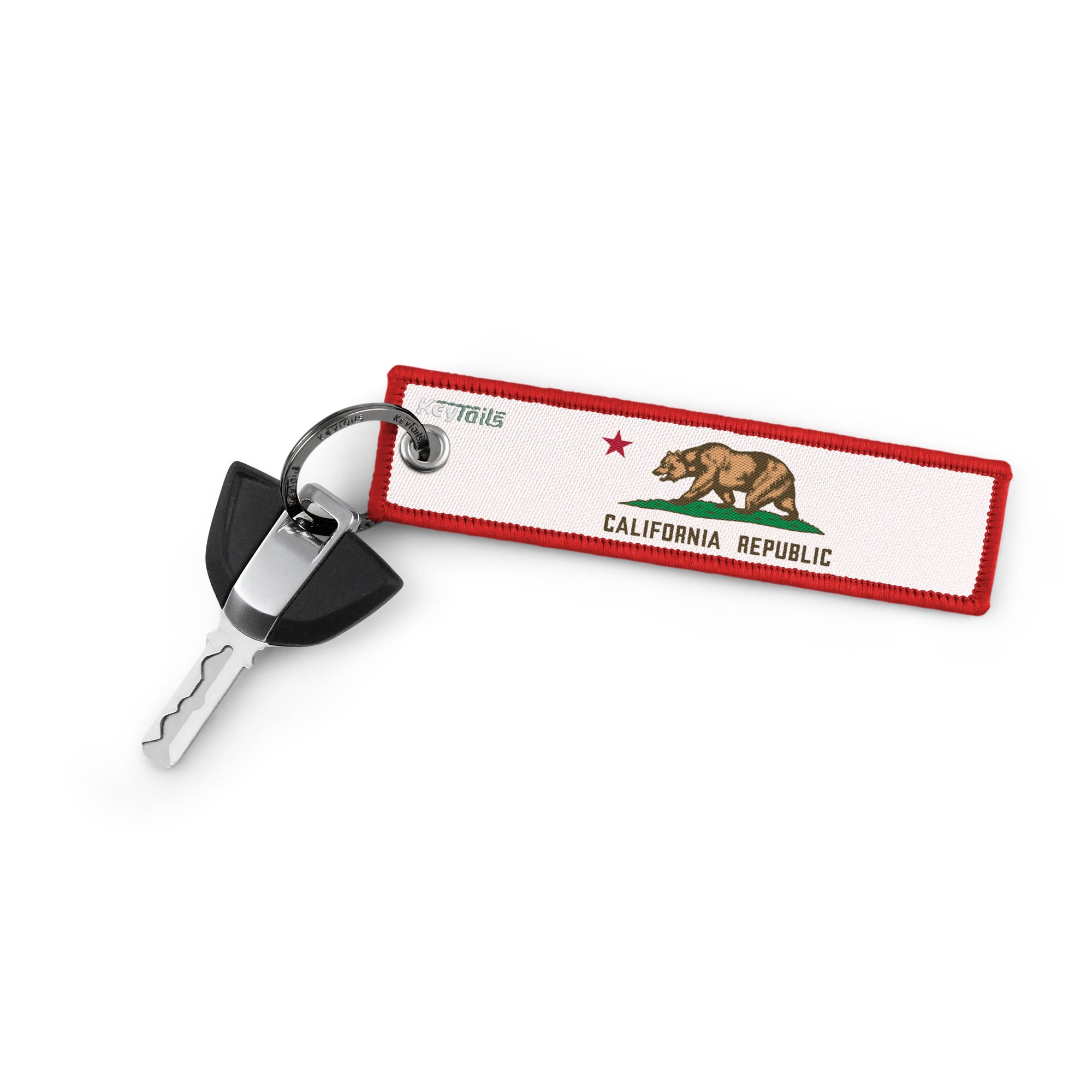 California Flag Keychain, Key Tag - Red