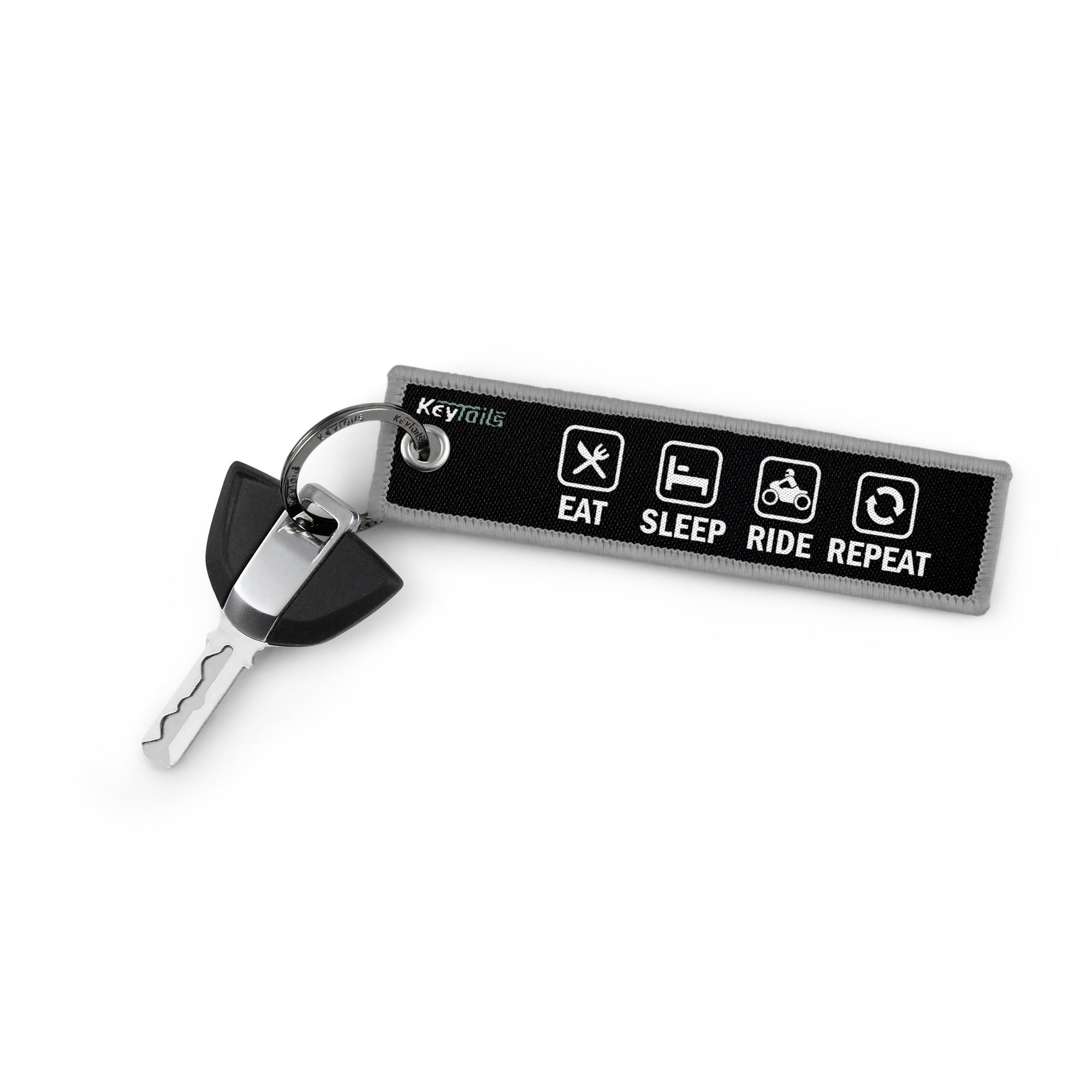Eat Sleep Ride Repeat Keychain, Key Tag - Gray