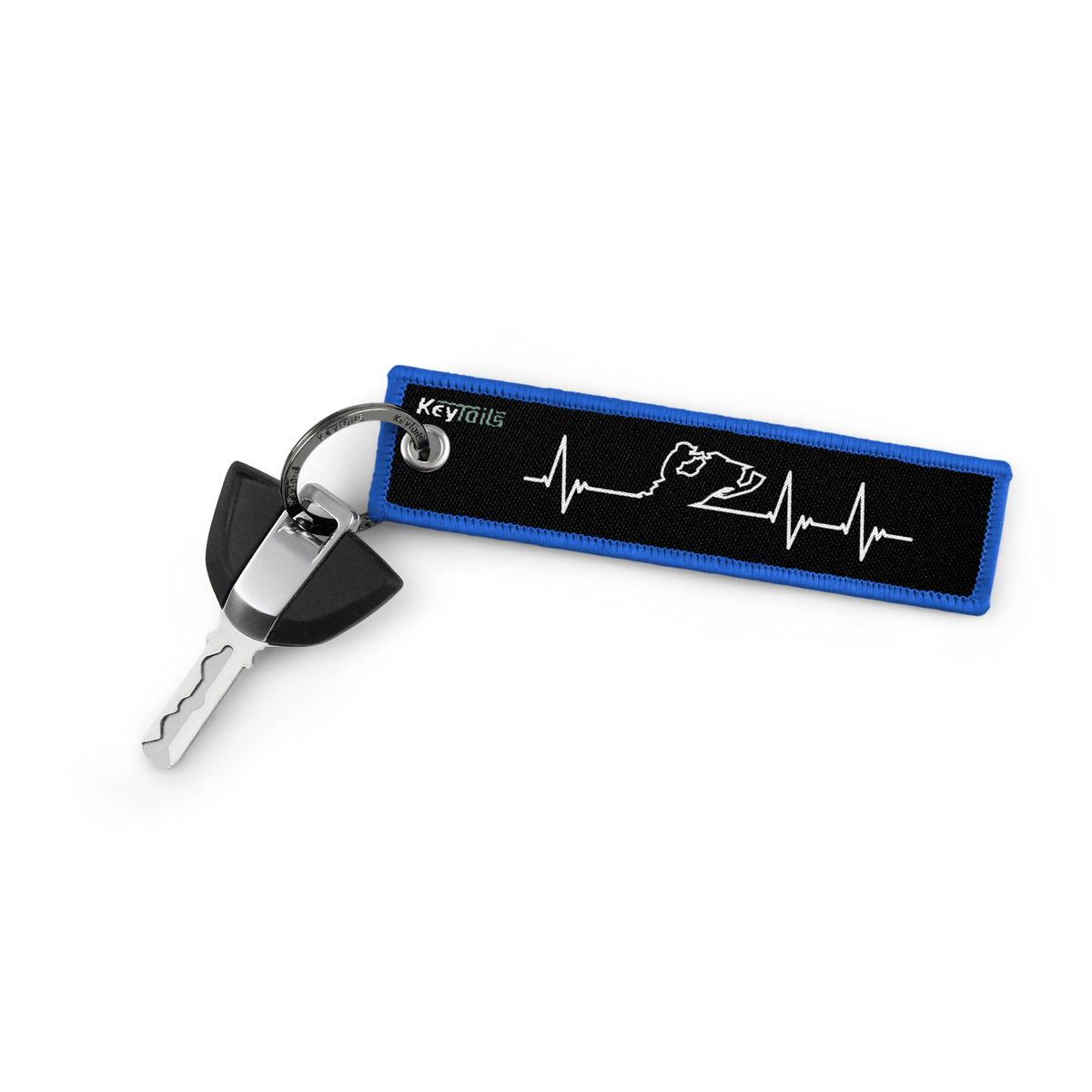 Snowmobile Heartbeat Keychain, Key Tag - Blue