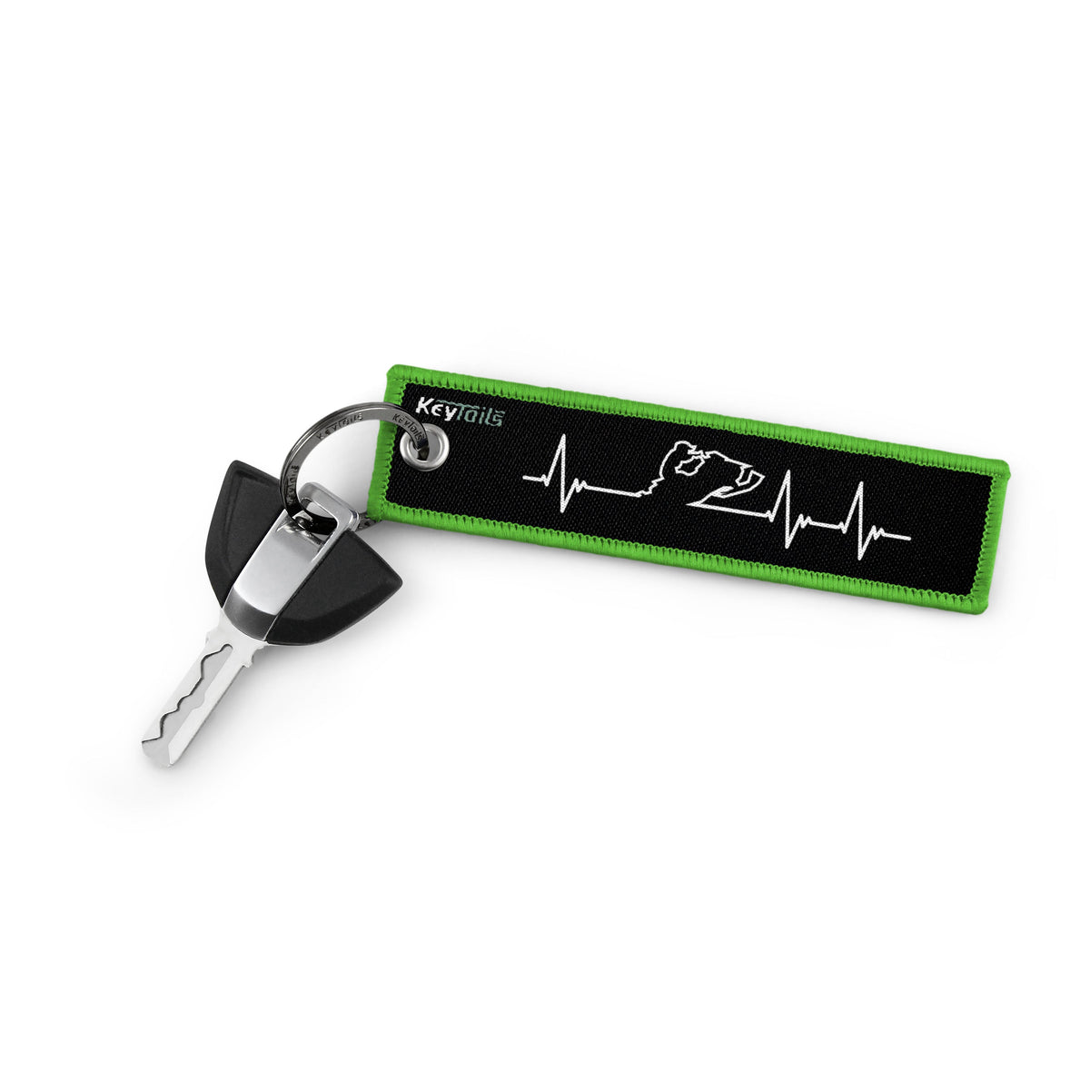 Snowmobile Heartbeat Keychain, Key Tag - Green