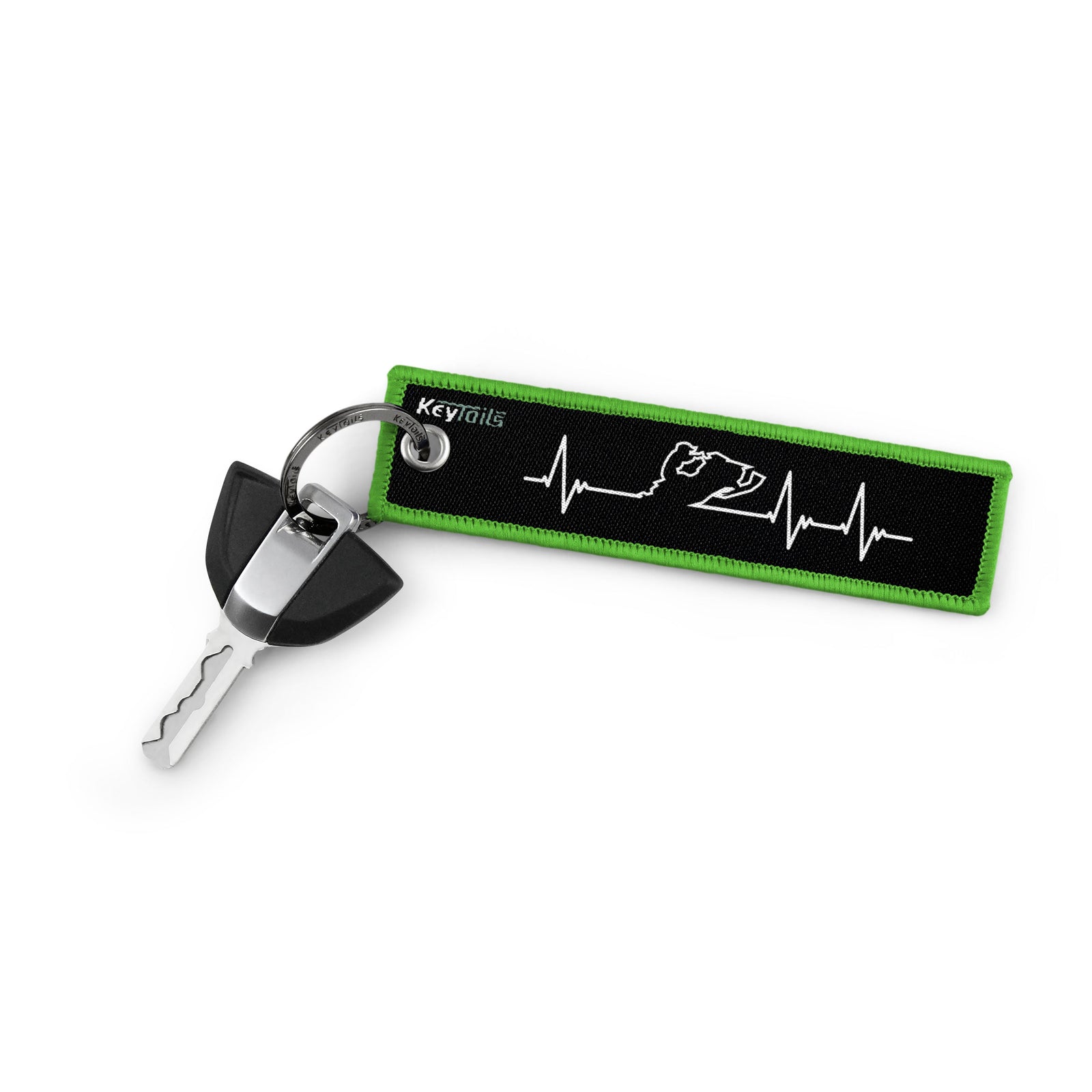 Snowmobile Heartbeat Keychain, Key Tag - Green