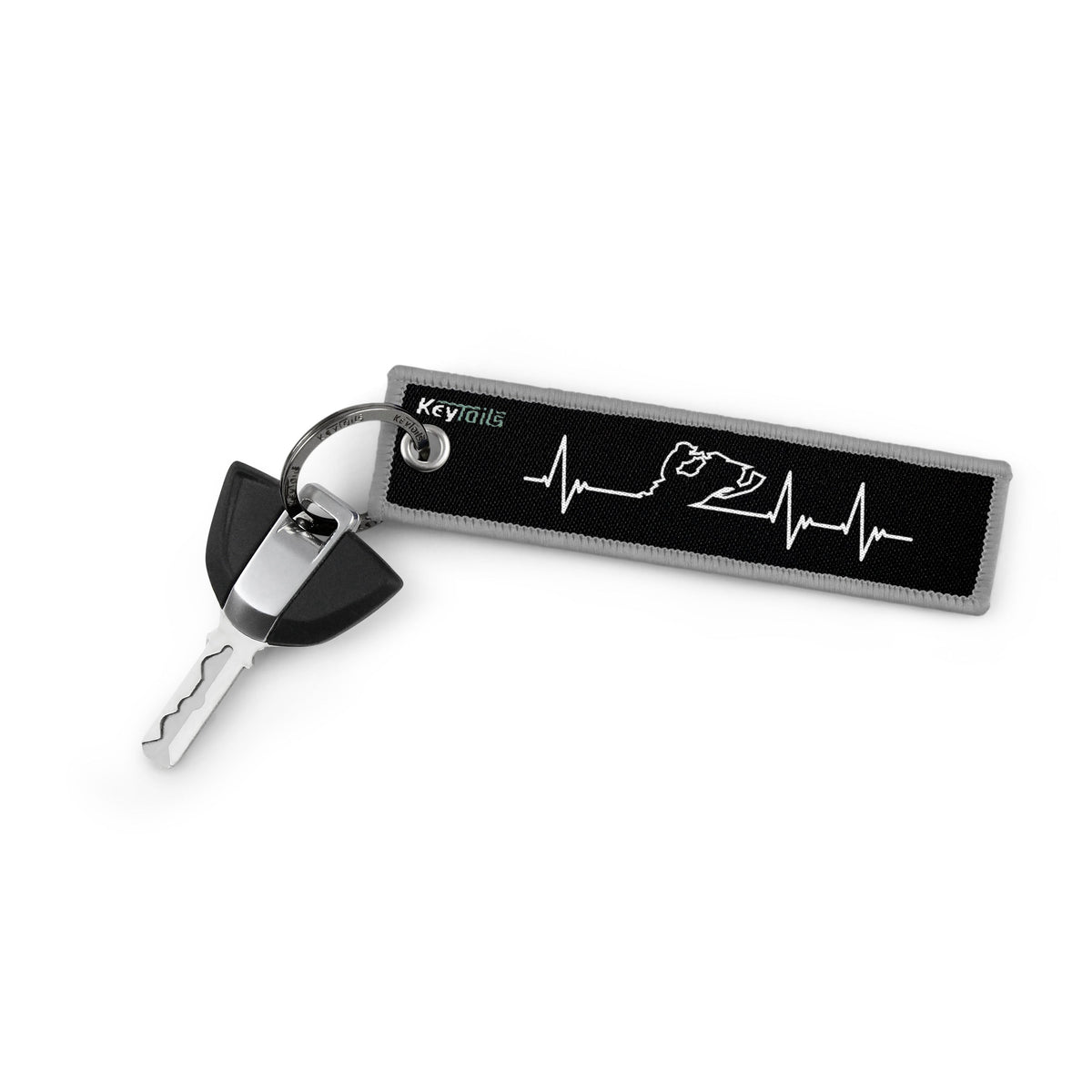 Snowmobile Heartbeat Keychain, Key Tag - Gray