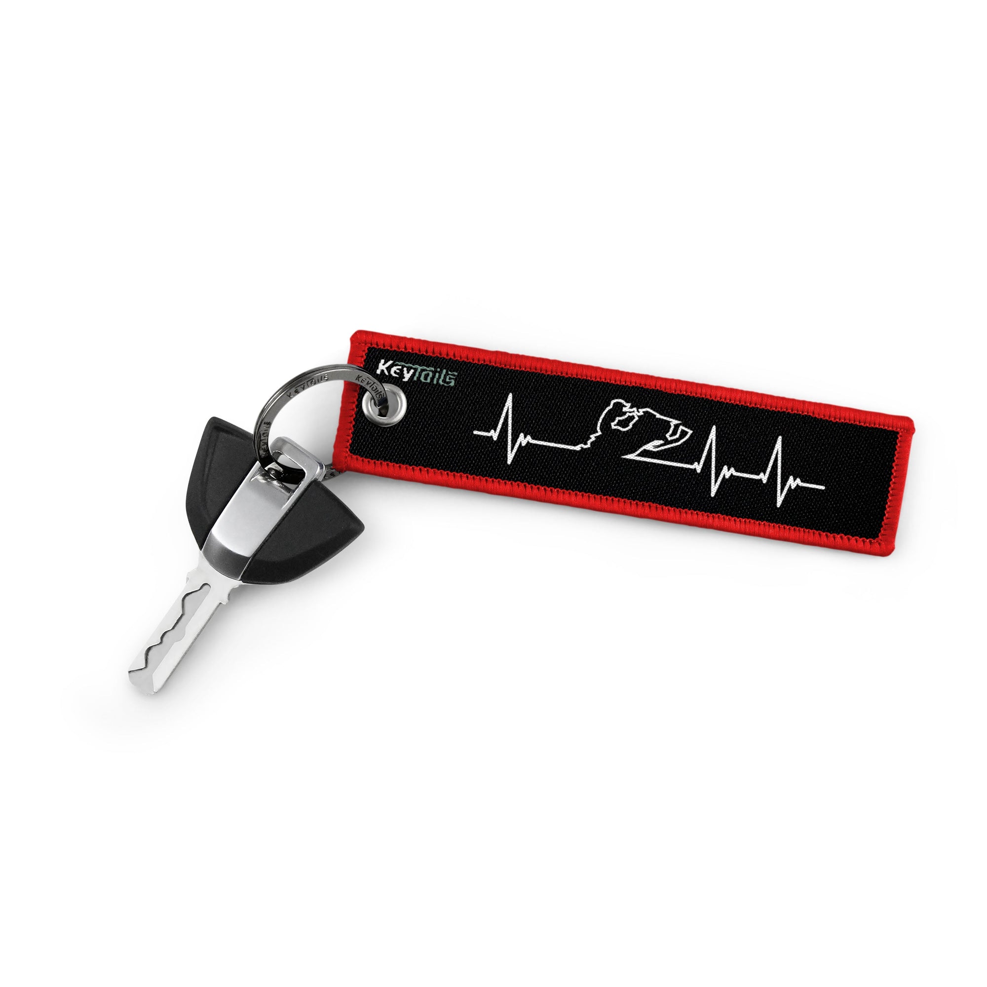 Snowmobile Heartbeat Keychain, Key Tag - Red