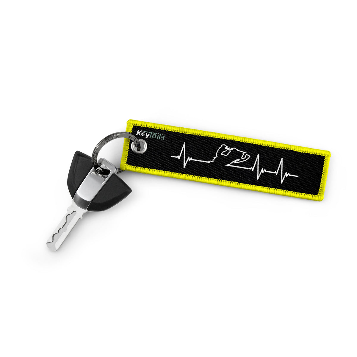 Snowmobile Heartbeat Keychain, Key Tag - Yellow