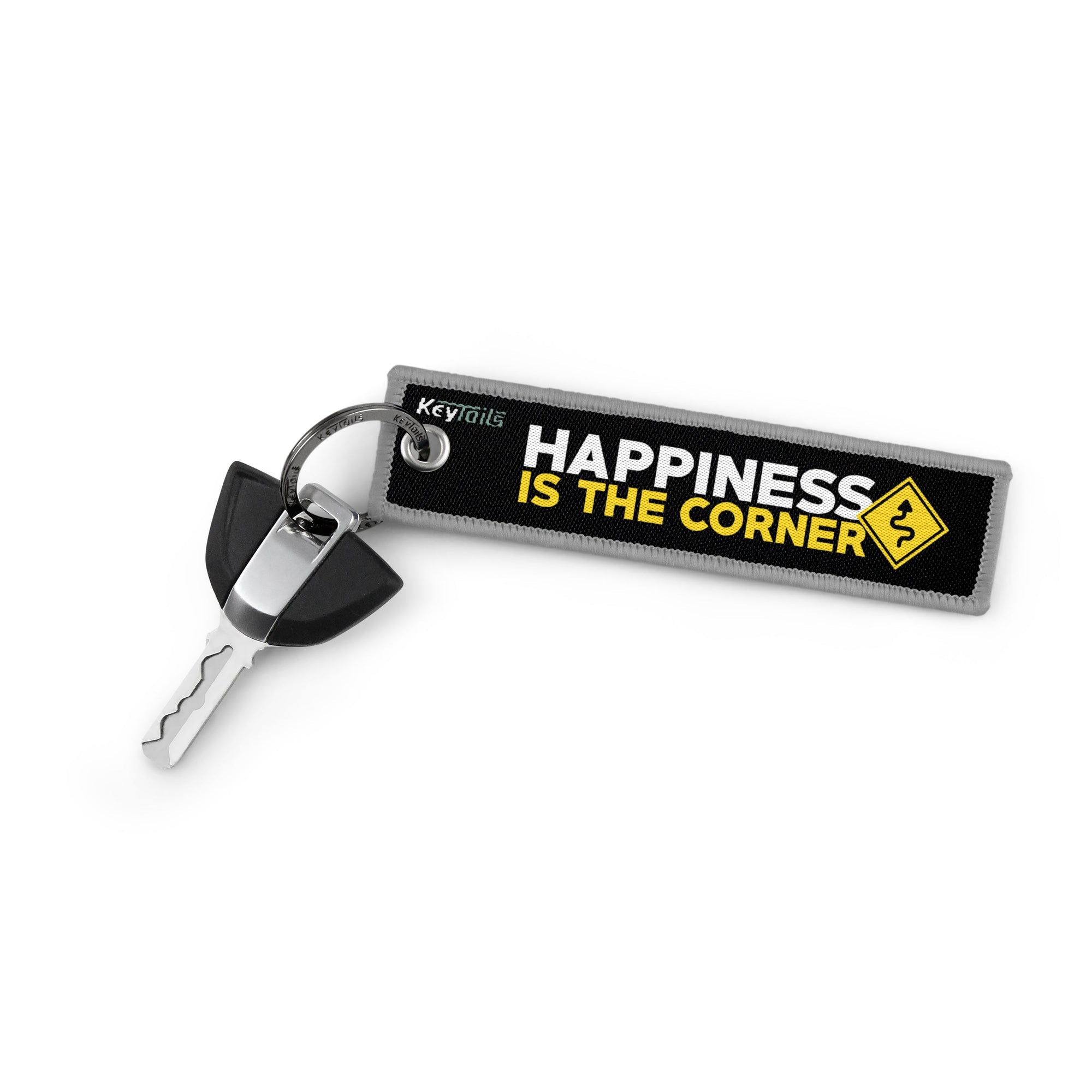 Happiness Is The Corner Keychain, Key Tag - Gray