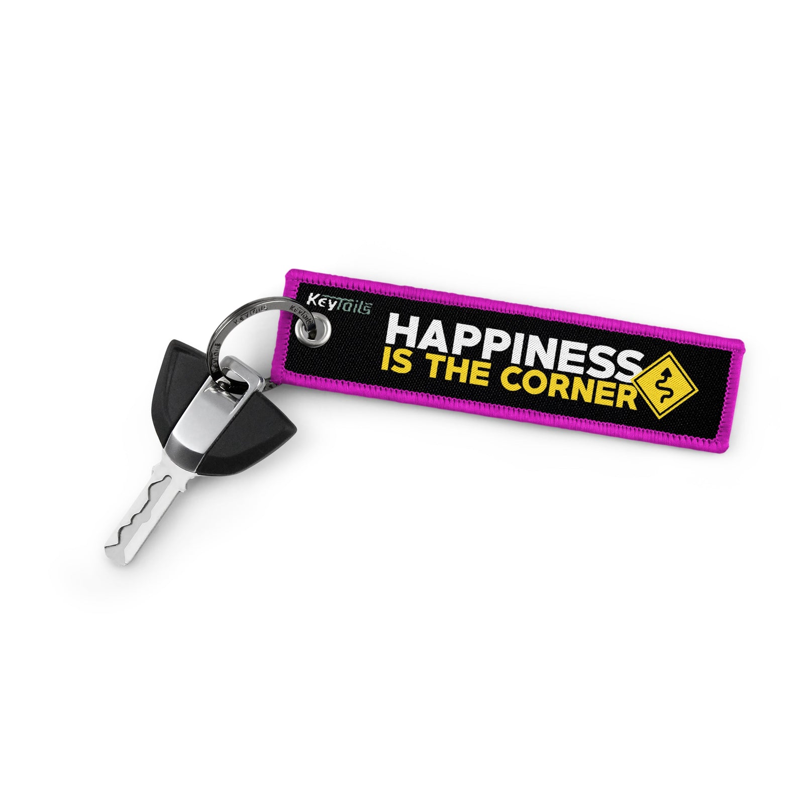 Happiness Is The Corner Keychain, Key Tag - Pink