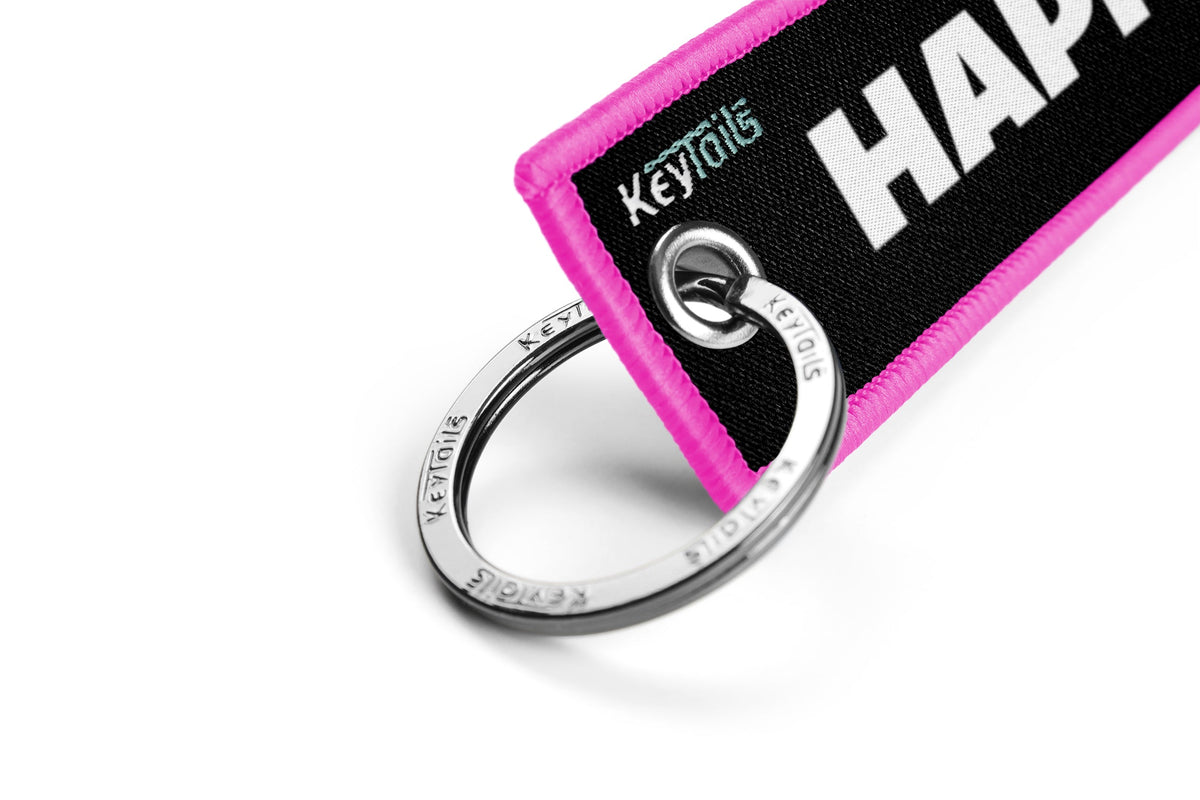 Key to Happiness Keychain, Key Tag - Pink