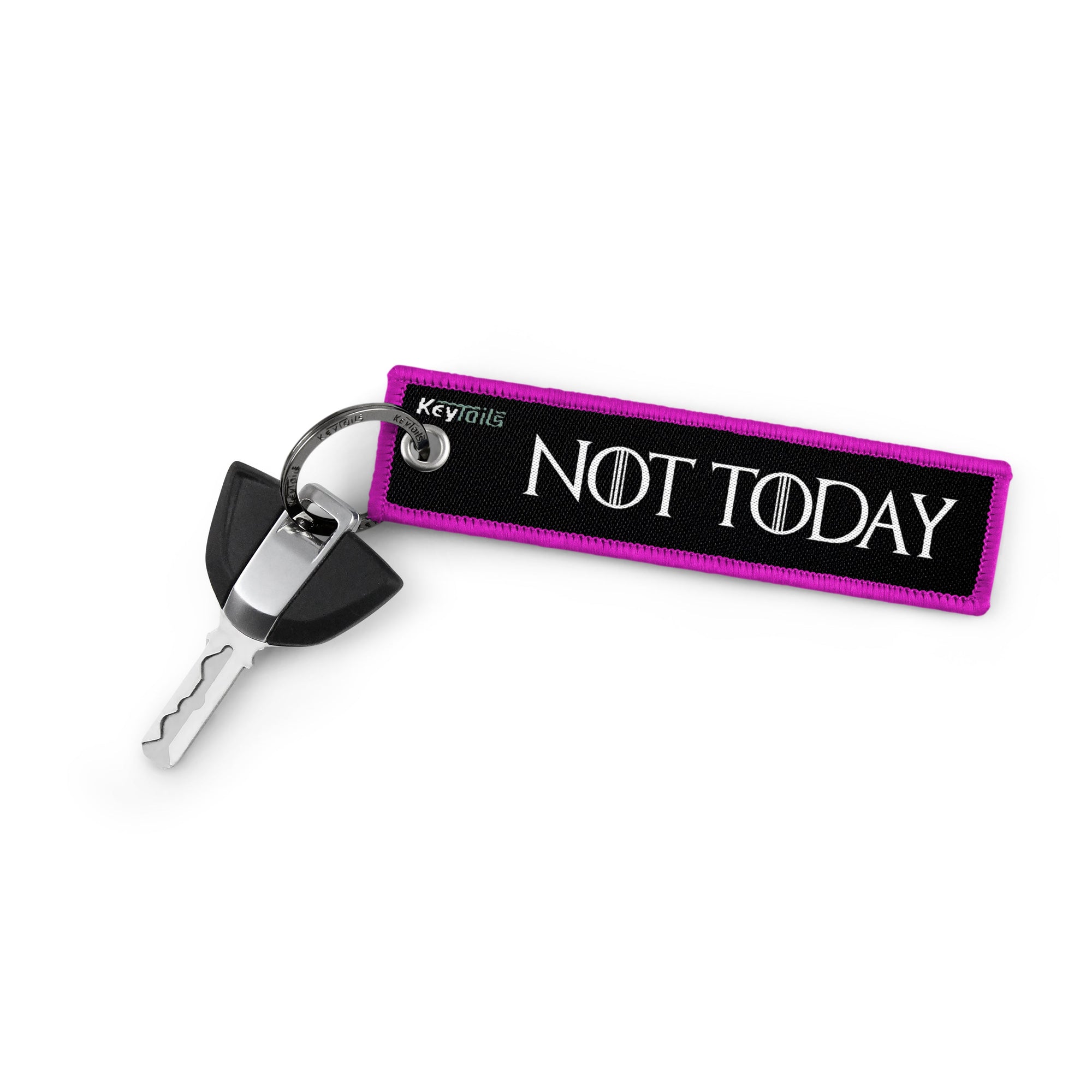 What Do We Say To The God Of Death? Not Today Keychain, Key Tag - Pink