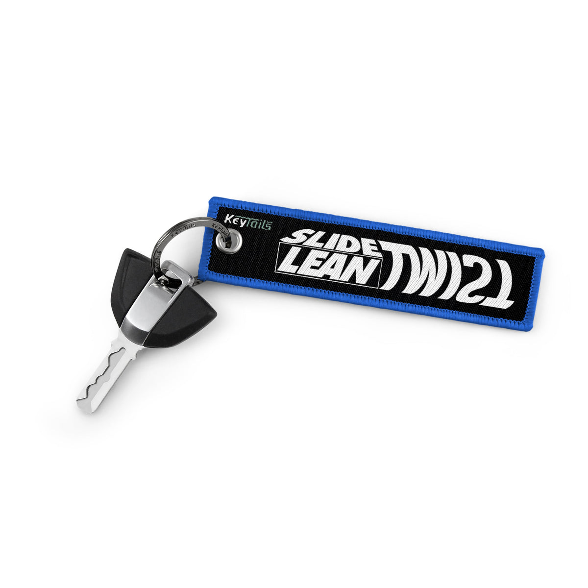 Slide, Lean, Twist Keychain, Key Tag - Blue