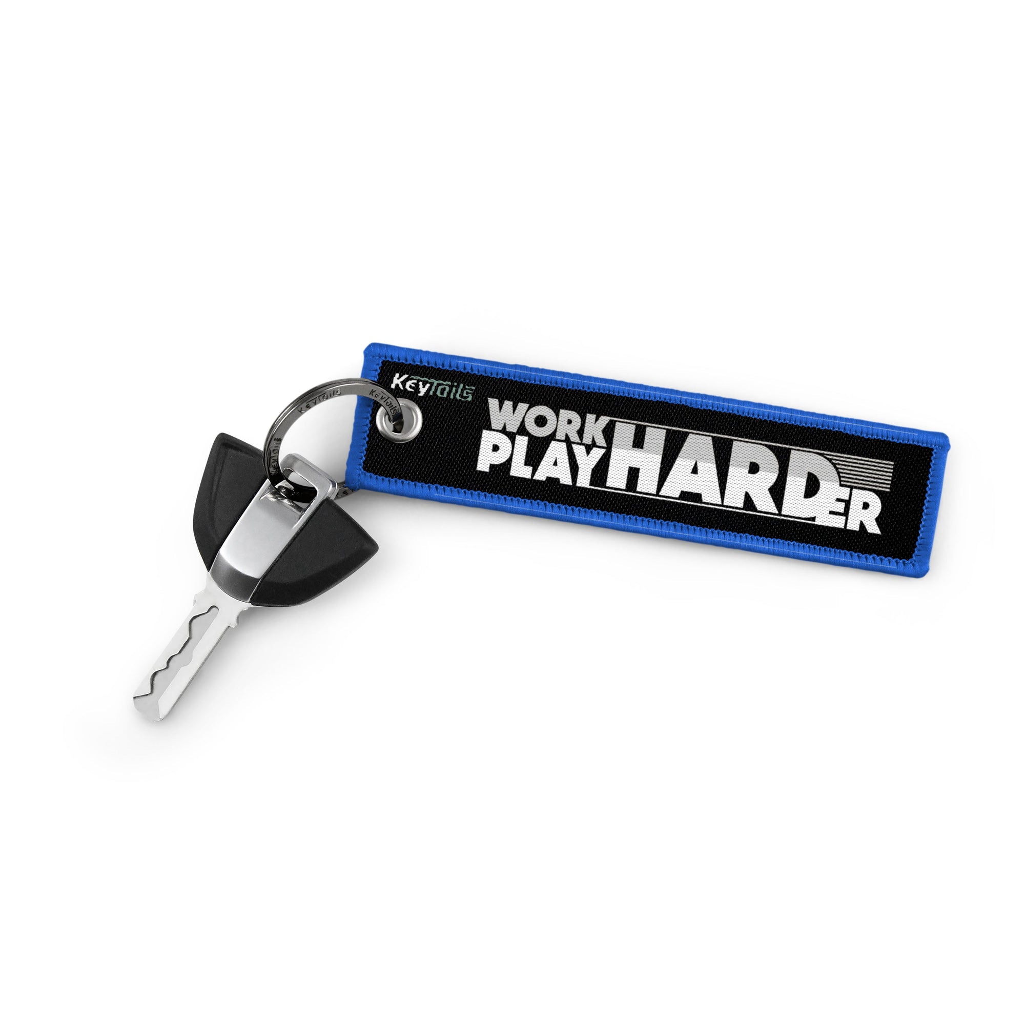 Work Hard Play Harder Keychain, Key Tag - Red