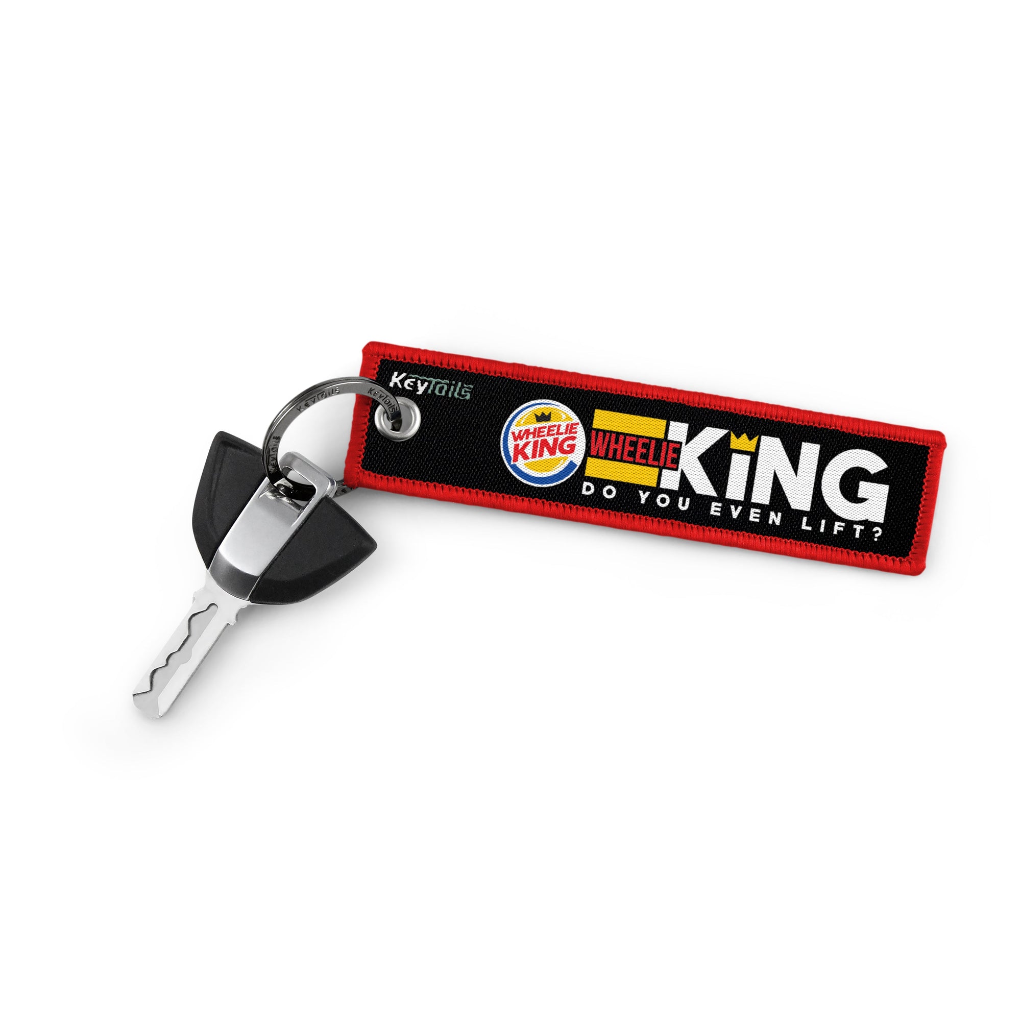 Wheelie King Keychain, Key Tag - Red